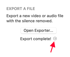 Click the arrow to find the exported file